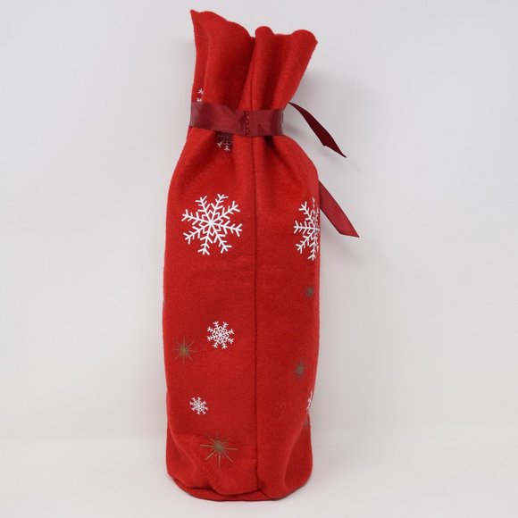 Lindt Holiday Felt Gift Bag Empty Christmas Snowflakes Stars Ribbon Red Wrap - Picture 3 of 14